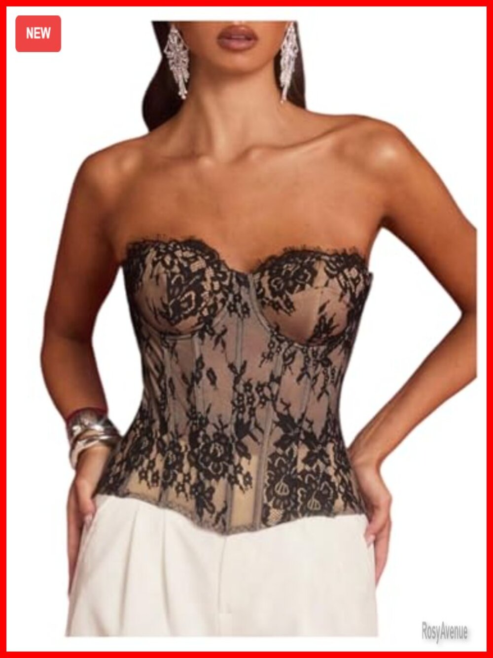 Floral Lace Strapless Corset Top Lace Up Bustier Crop Tube Top